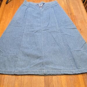 Vtg Arlando 1980 Women Large Blue Denim A-Line Embroidered‎ Pocket Maxi Skirt